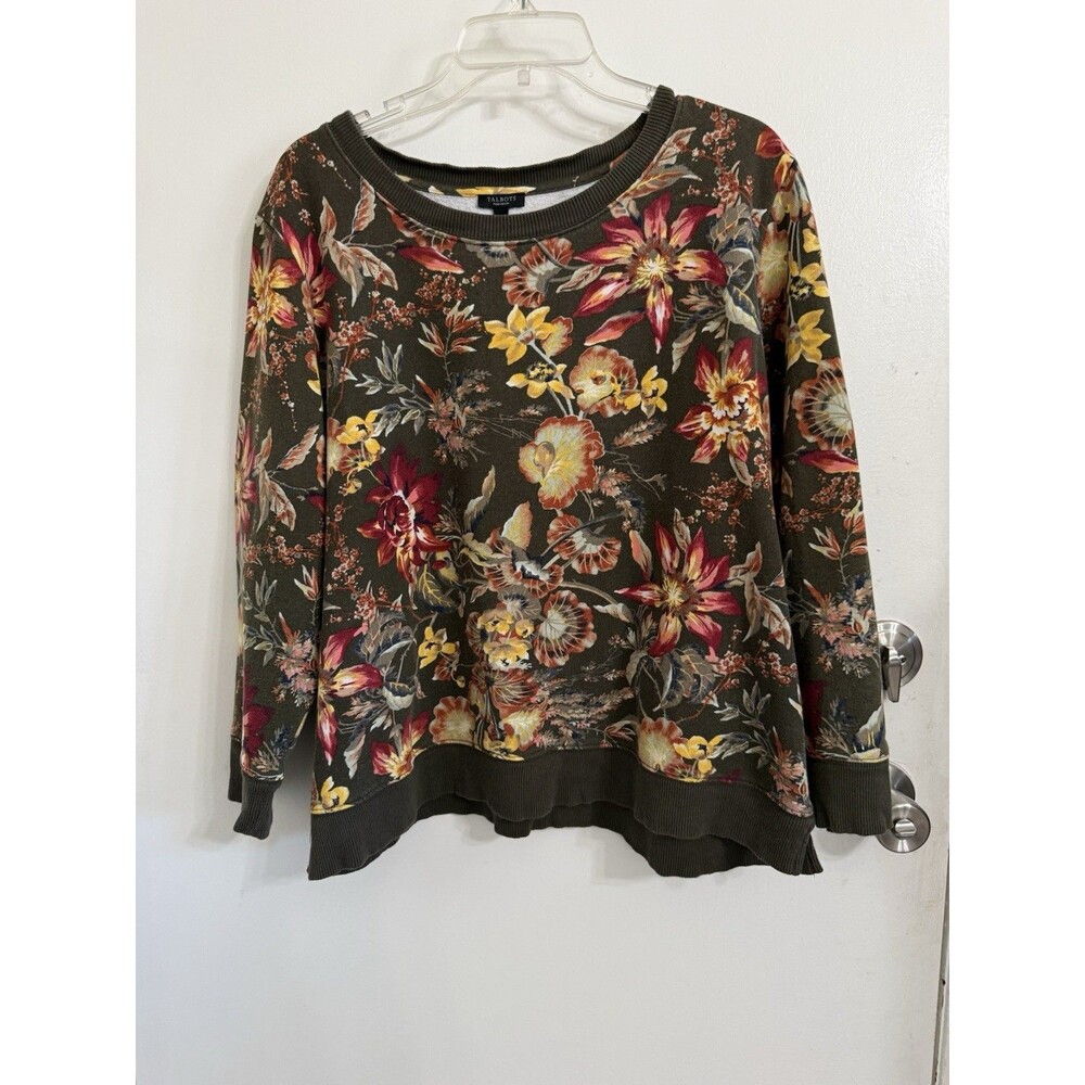 Talbots Women's Brown Floral French Terry Pullover Sweatshirt 2XP